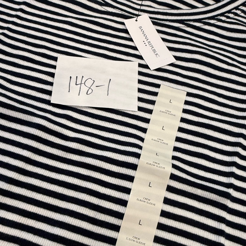 Banana Republic Factory ribbed elbow sleeve tee blue white stripe SZ LG - Picture 13 of 13